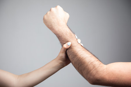 domestic violence. husband attacked wife with fistsの写真素材