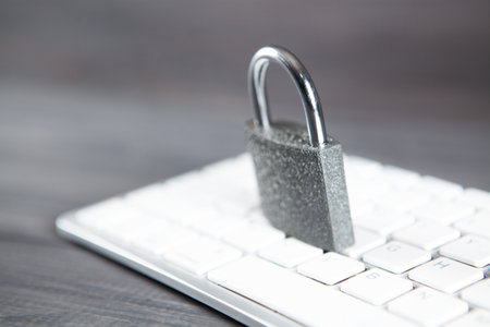 metal lock on the keyboardの写真素材