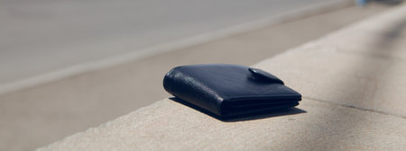 black wallet on the floor in the cityの写真素材