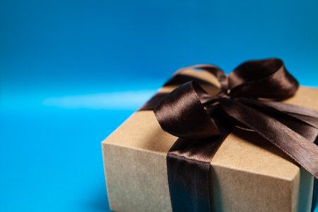 gift box on blue backgroundの写真素材