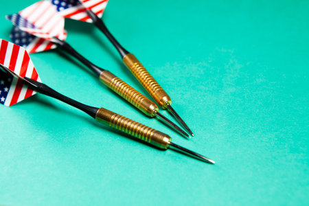 darts on a blue backgroundの写真素材