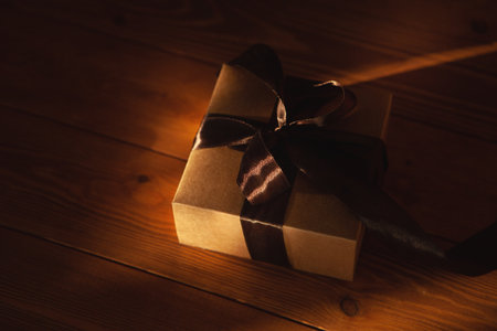 gift box on wooden backgroundの写真素材