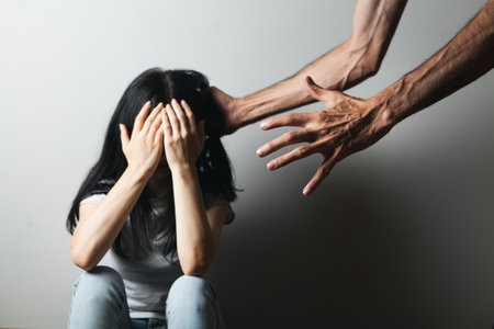 husband beats his wife. domestic violenceの写真素材