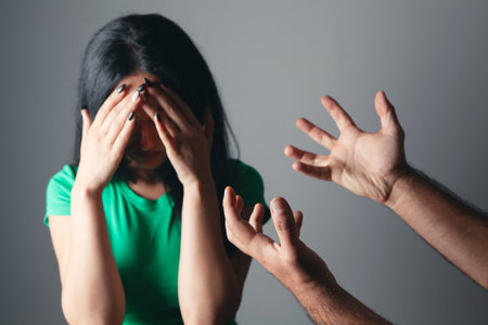 domestic violence. husband wants to hit his wifeの写真素材