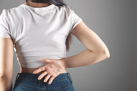 a young woman has a kidney painの写真素材