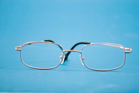 optical glasses on a blue backgroundの写真素材