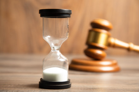 judge's hammer and hourglass on the table