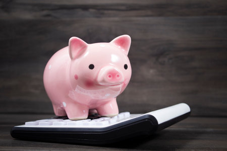 piggy bank on a calculatorの写真素材