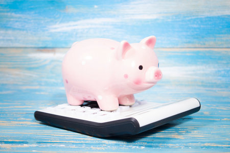 piggy bank on a calculatorの写真素材