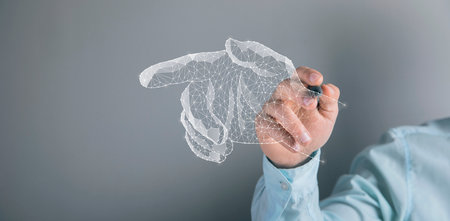 illustrated hand from the net. man drawing with a marker