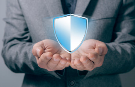 virtual shield in the man's hand