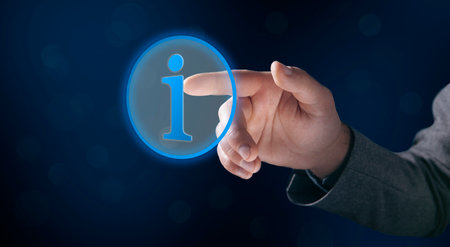 Information sign icon. man tapping on the screenの写真素材