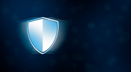 shield on a blue background. concept protectionの写真素材