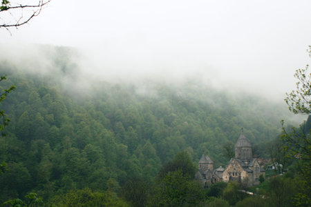 church in the forest during fog