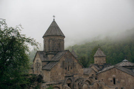 church in the forest during fog