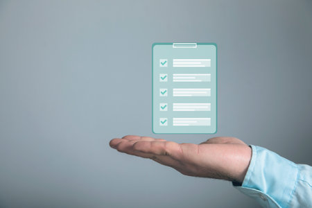 Paper tablet icon. Man holding in his hand