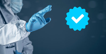 Confirmed account icon. Verified account concept icon. The doctor clicks on the screenの写真素材