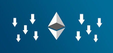 Cryptocurrency icon with down arrows.