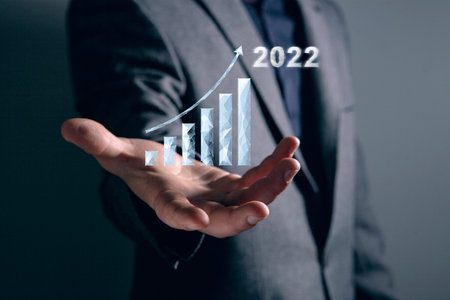 Growing chart 2022. Man holding in his handの写真素材