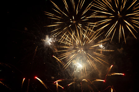 New year red fireworks at night