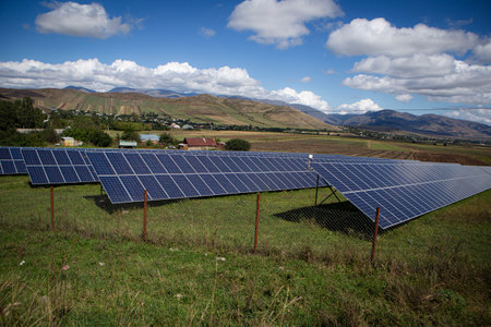 solar panels on the green grass. solar energy.