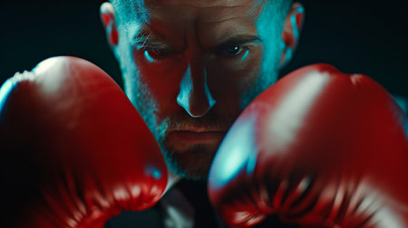 close up of boxing gloves in the background of the punching bagの素材