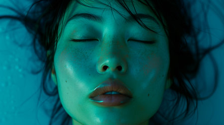 beautiful young woman with closed eyesの素材