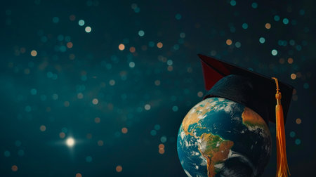 education concept - Globe with student capの素材