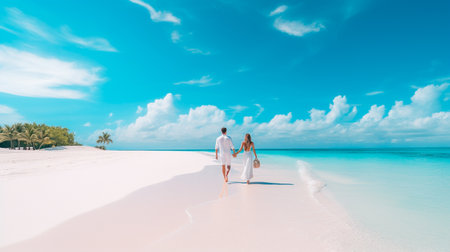 beautiful happy couple of young lovers on vacationの素材