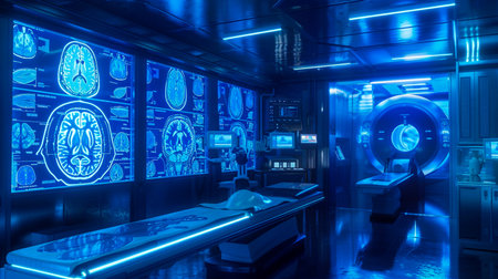 medical mri brain with blue light on the black backgroundの素材