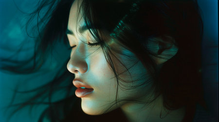 beautiful young woman with closed eyesの素材