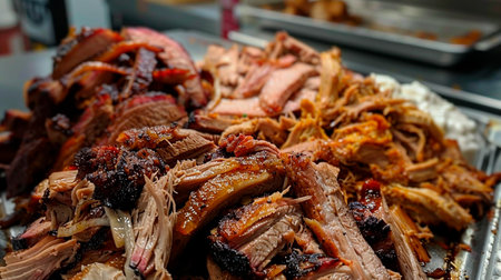 a closeup shot of a delicious pork barbecue with a potatoの素材