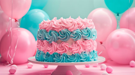 birthday cake with a pink and white balloonsの素材