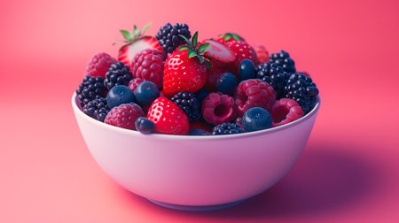 strawberries and blueberries in a blue bowlの素材