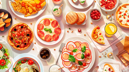 Top view of a table covered with foodの素材