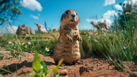 Cute gopher on the fieldの素材