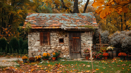 autumn landscape with old houseの素材