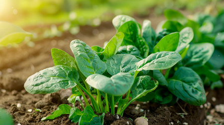 green cabbage growing on the field in springの素材