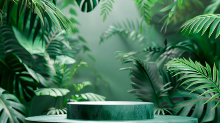 tropical background. green palm trees and tropical leaves.の素材