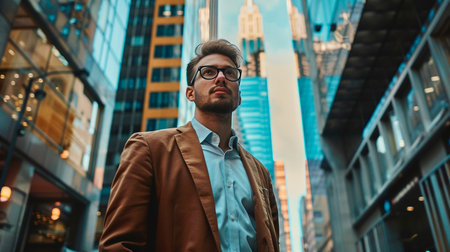 young businessman standing in the cityの素材