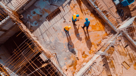 construction site with crane and building materialsの素材