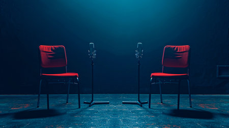 empty microphone with empty blue background. studio photographyの素材