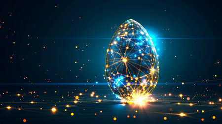 Egg made of glowing particles with dotsの素材