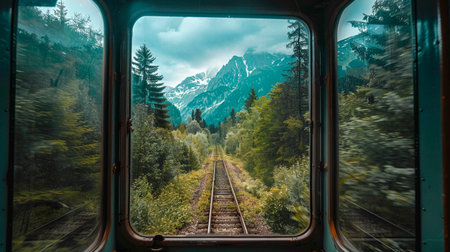 train station through windowの素材