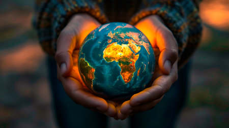 earth in the hands of the world. the concept of the global warming.の素材
