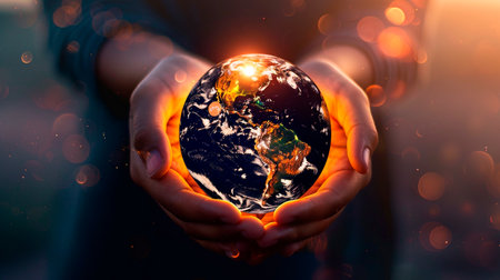earth in the hands of the world. the concept of the global warming.の素材