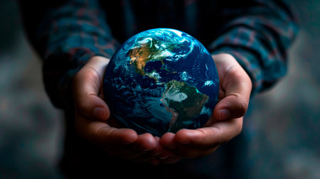 earth in the hands of the world. the concept of the global warming.の素材