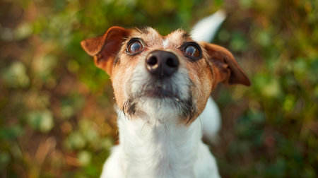 portrait of jack russell terrier dog in the grassの素材