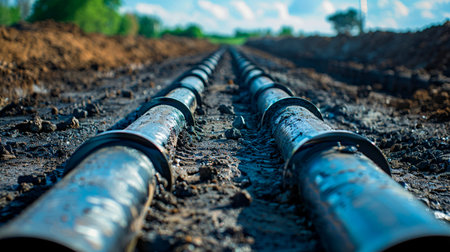 pipes and water supply system in a construction siteの素材