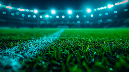 soccer stadium with lights and nightの素材